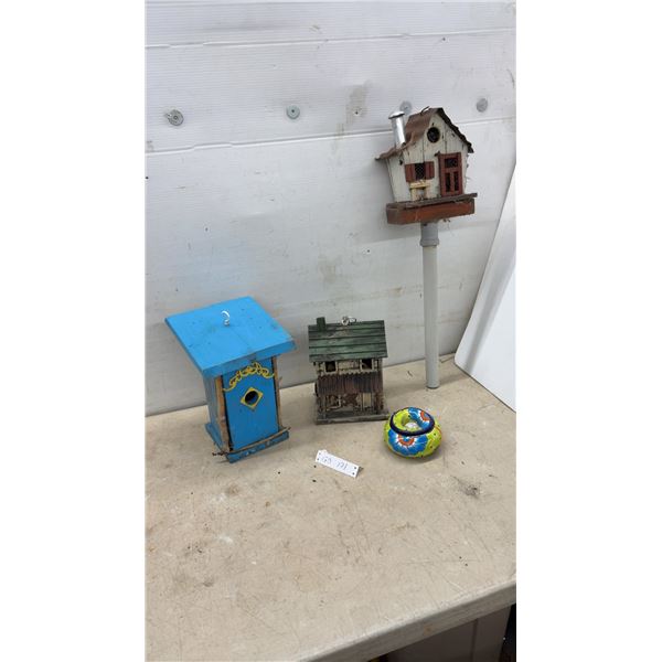Decorative Wooden Birdhouses and Colorful Ceramic Water Bowl, Assorted Styles