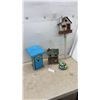 Image 1 : Decorative Wooden Birdhouses and Colorful Ceramic Water Bowl, Assorted Styles
