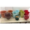 Image 1 : Assorted Plastic Planter Pots in Various Colors and Sizes with Green Ceramic Pot