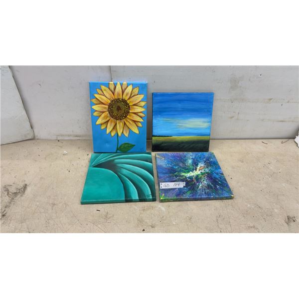 Four Original Acrylic Paintings on Canvas by Jessie, 2016, Sunflower, Landscape