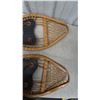 Image 2 : Pair of Vintage Wooden Snowshoes with Rawhide Lacing and Leather Bindings 14x42