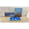 Image 1 : Three Original Acrylic Paintings on Canvas: Forest, Wheat Field Landscape, Blue Abstract Swirl