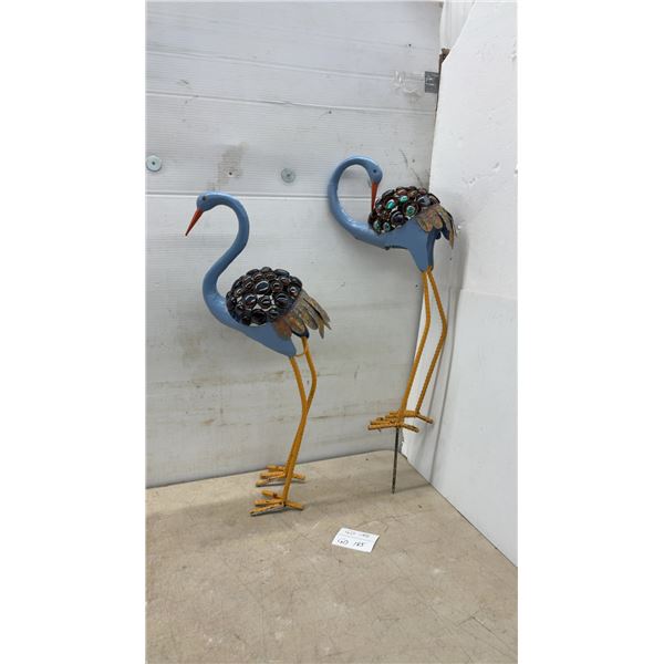 Pair of Decorative Metal Garden Crane Statues, Approximately 26” Tall