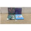 Image 1 : Four Handmade Acrylic Fluid Art Canvas Paintings and Inspirational Quote Piece, 12 × 12”
