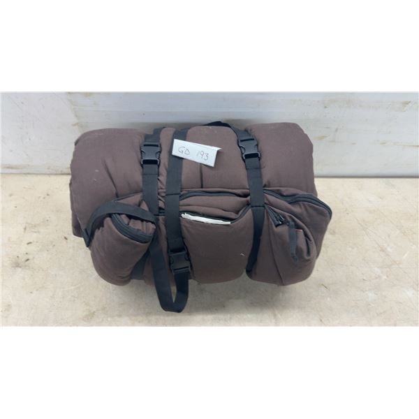 Brown Rolled Sleeping Bag with Compression Straps