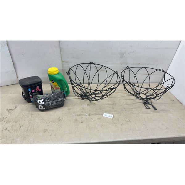 Two Wire Hanging Baskets, Miracle-Gro Shake 'n Feed, PRIMIX Flower Boost Fertilizer 25% Full