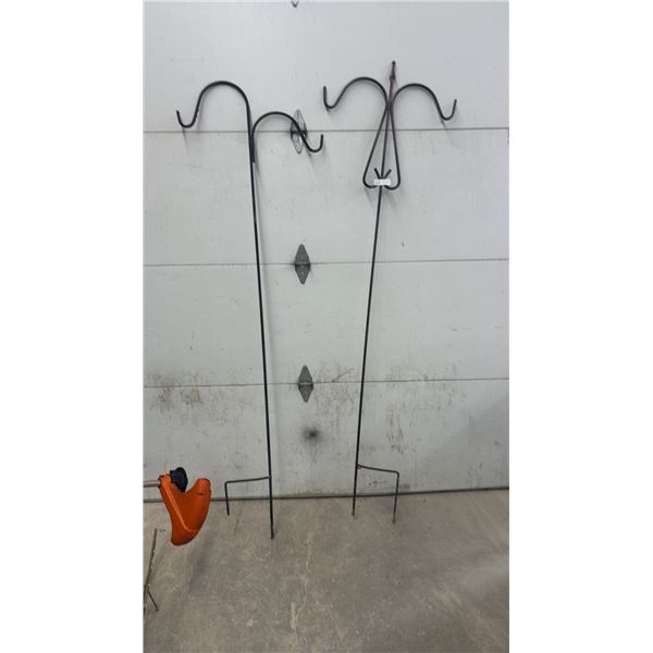 Double Shepherd's Hook and Ornate Quad-Hook Garden Stake with Finial