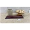 Image 1 : Stoneware Crock, Hand-Carved Wooden Pedestal Stand, Mahogany Display Plinth
