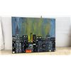 Image 2 : Three Original Hand-Painted Canvas Artworks: Cityscape, Abstract Textured, Blue Circles, 20 × 16”
