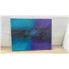 Image 3 : Three Original Hand-Painted Canvas Artworks: Cityscape, Abstract Textured, Blue Circles, 20 × 16”
