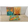 Image 1 : Three Original Contemporary Canvas Paintings, Floral, Bonfire and Abstract Mixed-Media, 16 × 20”