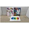 Image 1 : Three Original Canvas Paintings: Floral Vase, Egret in Flight, Abstract Color Strokes, 20 × 16”