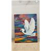 Image 3 : Three Original Canvas Paintings: Floral Vase, Egret in Flight, Abstract Color Strokes, 20 × 16”
