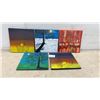 Image 1 : Five Original Hand-Painted Canvases, Sunset, Tree, Moon, Abstract Scenes, 12 × 12”
