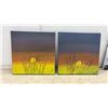 Image 2 : Five Original Hand-Painted Canvases, Sunset, Tree, Moon, Abstract Scenes, 12 × 12”