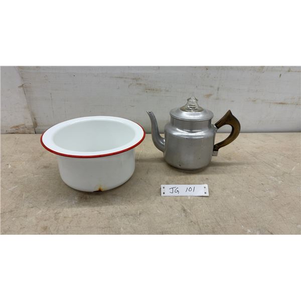 Vintage Canadian Wear-Ever #972 Aluminum Coffee Pot and Porcelain Chamber Pot