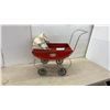 Image 1 : Vintage 1950s Garton Toy Company Red Metal Doll Carriage with Chrome Frame and Folding Canopy