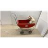 Image 6 : Vintage 1950s Garton Toy Company Red Metal Doll Carriage with Chrome Frame and Folding Canopy