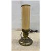 Image 2 : Pair of Vintage Brass Accent Lamps with Cylindrical Frosted Shades and Ornate Floral Bases