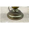 Image 3 : Pair of Vintage Brass Accent Lamps with Cylindrical Frosted Shades and Ornate Floral Bases