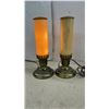 Image 4 : Pair of Vintage Brass Accent Lamps with Cylindrical Frosted Shades and Ornate Floral Bases