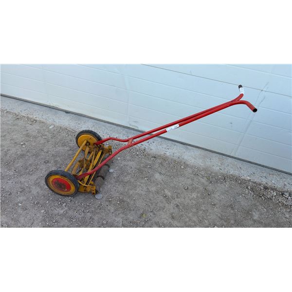 Good-Rite Push Reel Lawn Mower with Yellow Cutting Mechanism and Red Handle