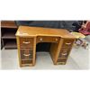 Image 11 : Vintage Art Deco Waterfall Kneehole Desk with Contrasting Veneers and Brass Hardware, 28 × 41 × 18”