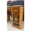 Image 7 : Vintage Art Deco Waterfall Kneehole Desk with Contrasting Veneers and Brass Hardware, 28 × 41 × 18”