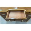 Image 9 : Vintage Art Deco Waterfall Kneehole Desk with Contrasting Veneers and Brass Hardware, 28 × 41 × 18”