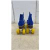 Image 3 : Vintage Quad Roller Skates with Royal Blue Suede High-Top Boots and Yellow Wheels, Size 9