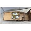 Image 3 : Vintage Wooden Cantilever Sewing Box with Carrying Handle and Tiered Expanding Trays