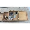 Image 4 : Vintage Wooden Cantilever Sewing Box with Carrying Handle and Tiered Expanding Trays