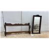 Image 1 : Vintage Wooden Two-Tier Gun Rack with Green Felt Lining and Ornate Framed Mirror, 22 × 10”