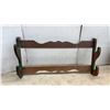 Image 2 : Vintage Wooden Two-Tier Gun Rack with Green Felt Lining and Ornate Framed Mirror, 22 × 10”
