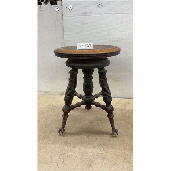 Antique Wooden Adjustable Swivel Piano Stool with Glass Ball and Claw Feet, Late 19th Century