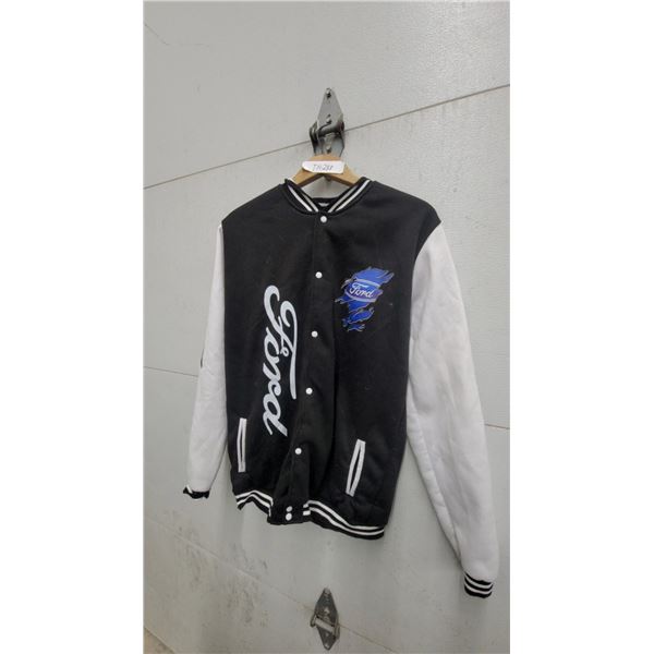 Ford Varsity Jacket with Black Body, White Sleeves, Blue Logo Size XXL