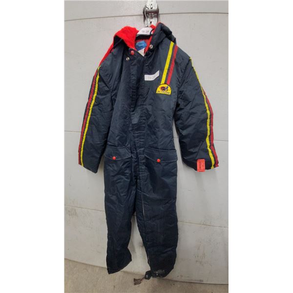 Vintage Ski-Cruiser One-Piece Snowmobile Suit, Size Small, Navy with Red and Yellow Stripes