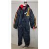 Image 1 : Vintage Ski-Cruiser One-Piece Snowmobile Suit, Size Small, Navy with Red and Yellow Stripes