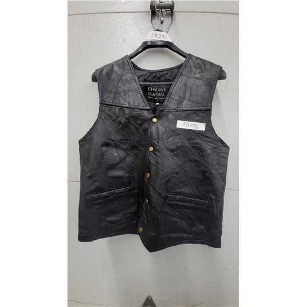 Black Genuine Leather Patched Vest, Size Large, Biker/Motorcycle Style