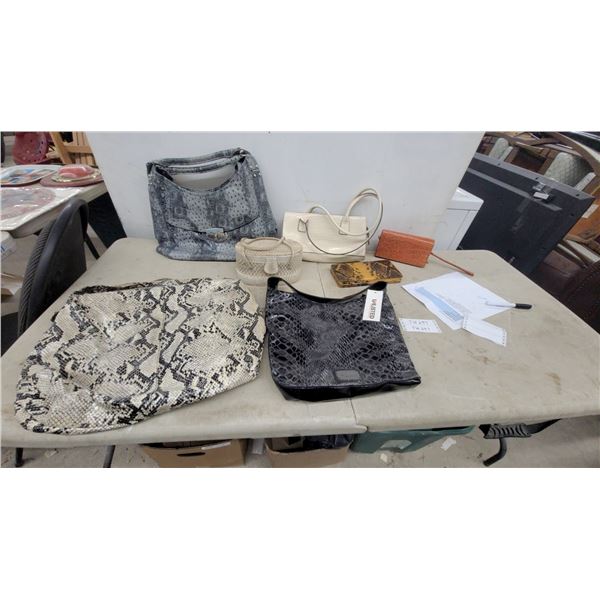 Black Snakeskin Texture Handbag and Assorted Animal Print Purses, Wallets