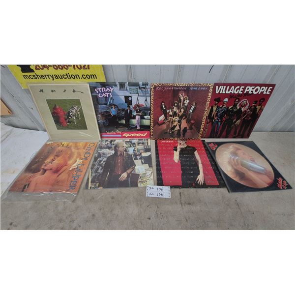 Lot of 8 Vinyl Records Including Rush, Stray Cats, REO Speedwagon, Village People