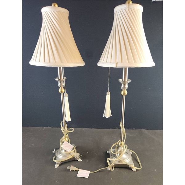 Brushed Metal Table Lamps With Cream Fabric Shades