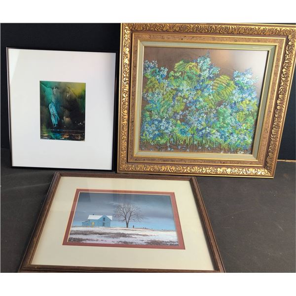 Artworks: Sellentinbuhn Print, Nelson Embroidery, Water Dance Mixed Media