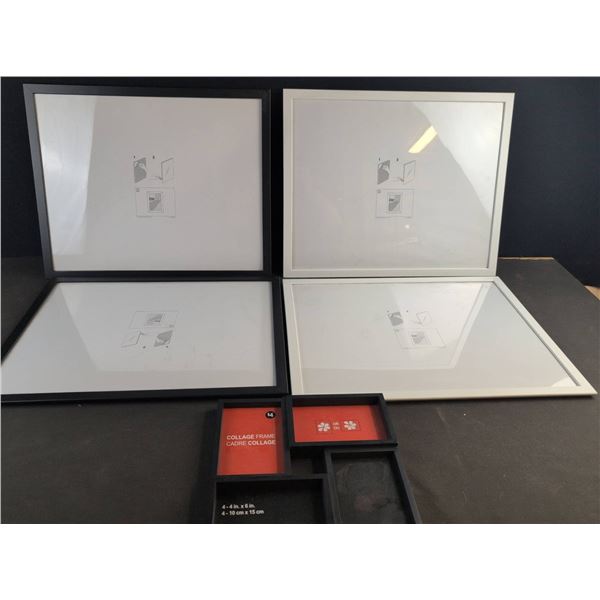 4 Large Picture Frames and 1 Collage Frame, Mixed Black and White