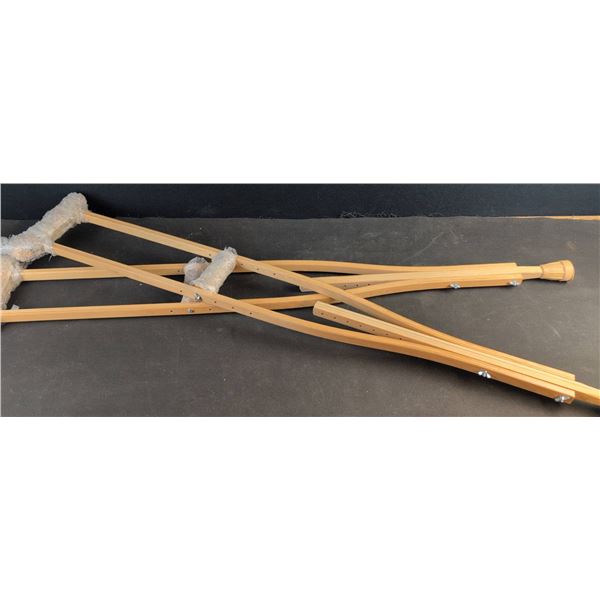 Wooden Crutches and Foldable Metal Utility Cart
