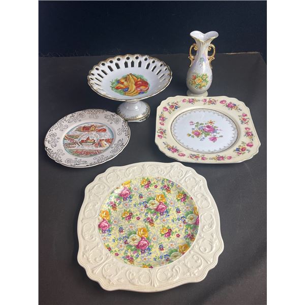 English, Japanese, and Canadian Decorative Plates and Vase Assortment