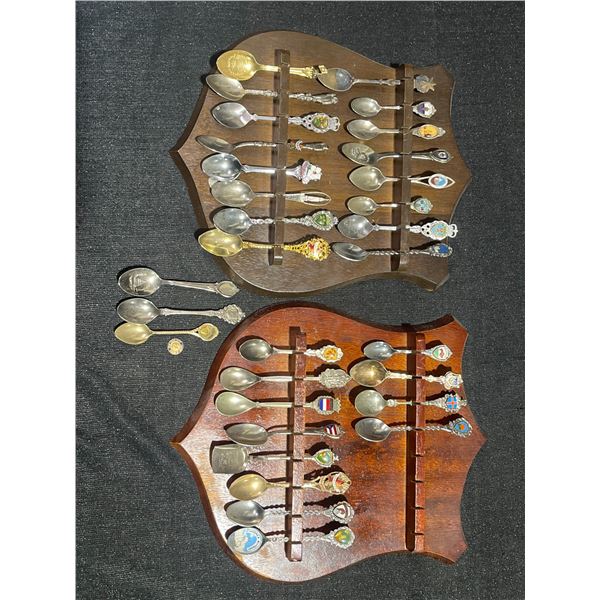 Collectible Souvenir Spoons with Two Wall Display Racks