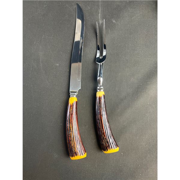Gem Dinner Harmless Steel Carving Knife & Fork Set Stag Handles 
