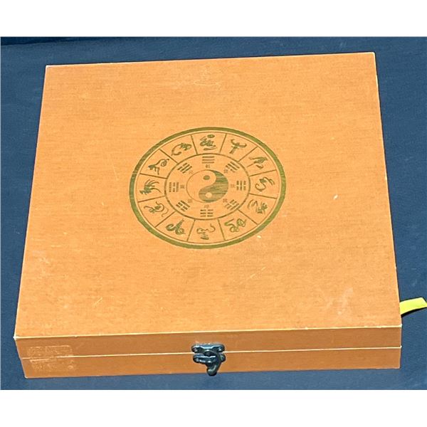 Gold Chinese Zodiac Coin Set With 12 Animals and Centre Buddha in Box