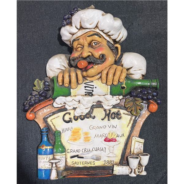 Vintage 3D Fat Chef Wall Plaque by Natuza Wine Bistro Theme